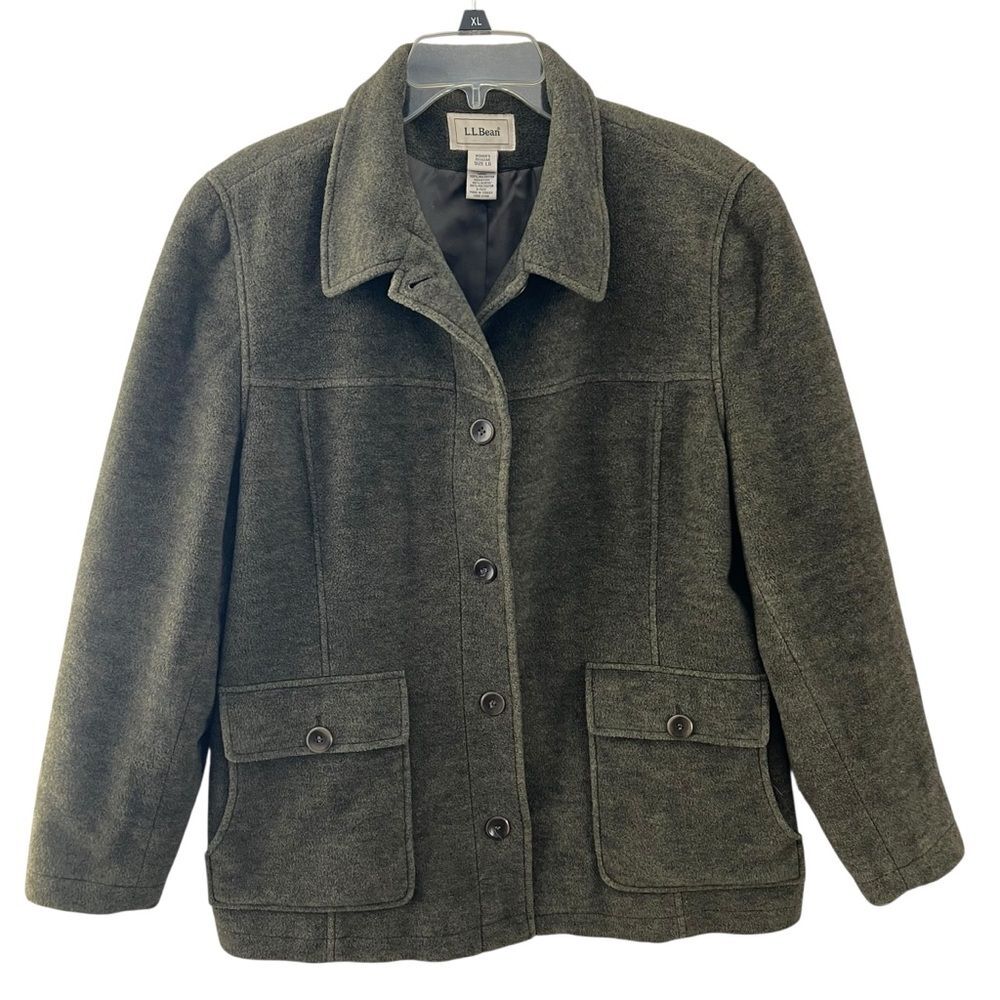 LL Bean Wool Blend Button Up Shirt Jacket Shacket Barn Chore Coat Green Large